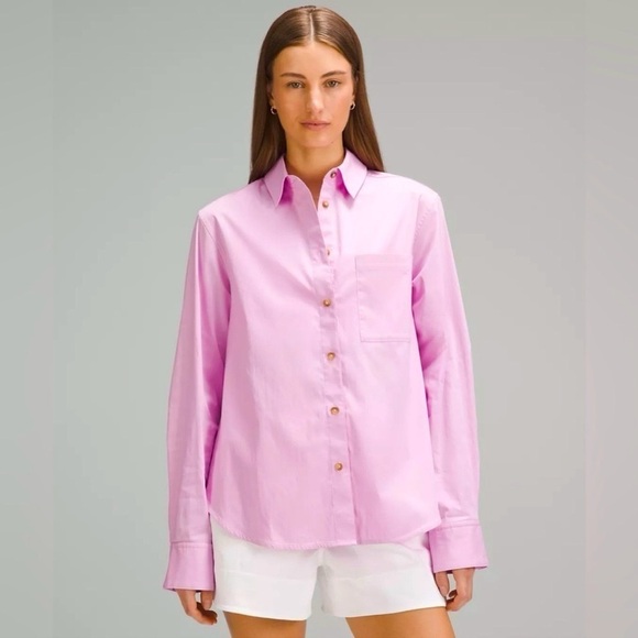 lululemon athletica Tops - Lululemon Cotton Blend Poplin Button Down Shirt Vitapink Size Large NWT